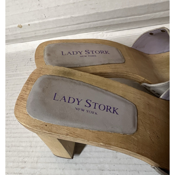 Lady Stork Shoes Wooden Slip on Sandals Size 39 US 8.5 Gray - Picture 4 of 10